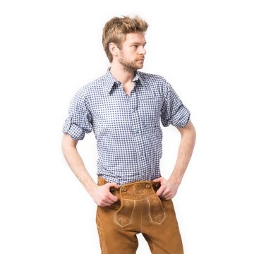 Trachtenhemd Putzbrunn Blauw Geblokt (Slim-fit)