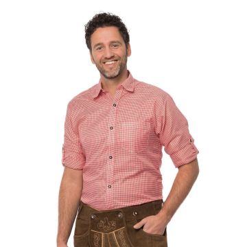 Trachtenhemd Fijne Ruit Rood Geblokt