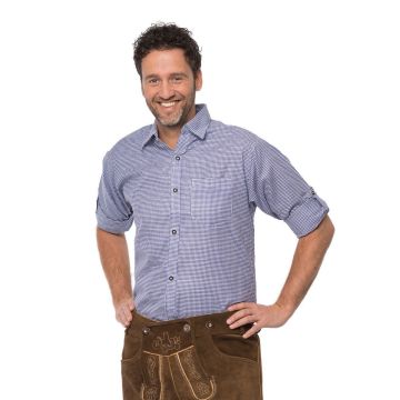 Trachtenhemd fijne ruit Oktoberfest Blauw
