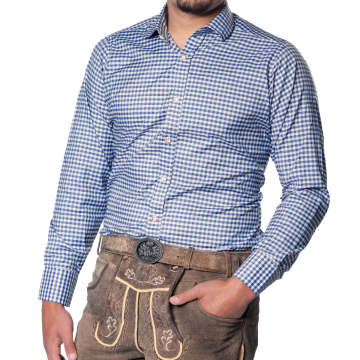 Trachtenhemd Leopold Blauw Geblokt 