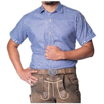 Trachtenhemd Leopold Blauw Geblokt Korte Mouw 