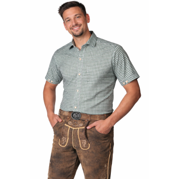 Trachtenhemd Leopold Groen Geblokt Korte Mouw 
