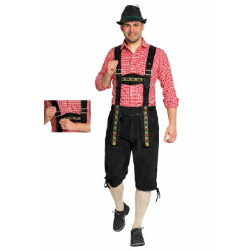 Lederhose Johann Lang Zwart met Verstelbare Bretels