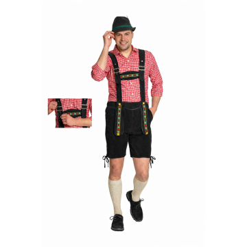 Lederhose Johann met Verstelbare Bretels Zwart Kort