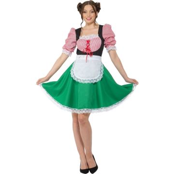 Middellange Dirndl Carolina Rood met Groen