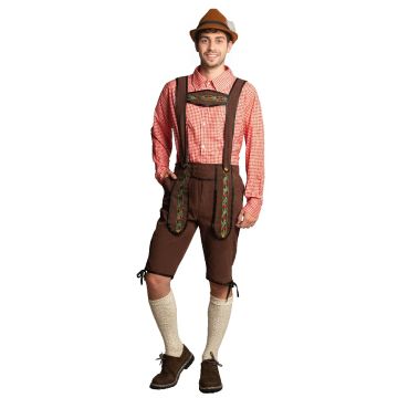 Lederhose Donkerbruin Lang + Blouse Rood 