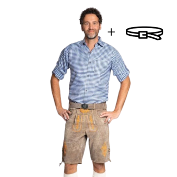 Lederhose Gaudi Bruin/Oranje met Riem (Rundleer)