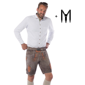 Lederhose Gaudi Bruin/Oranje met Bretels