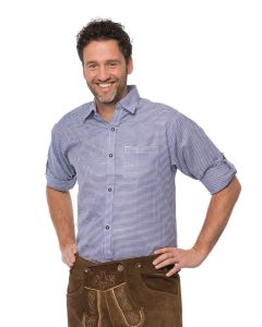 Trachtenhemd fijne ruit Oktoberfest Blauw