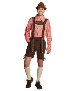 Lederhose Donkerbruin Kort + Blouse Rood 