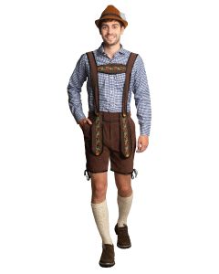 Lederhose Kort Donkerbruin + Blouse Blauw 