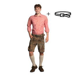Lederhose voor heren, klederdrachtbroek, knieband met bandjes, rundveloursleer, donkerbruin, klederdrachtbroek voor heren, klederdrachtbroek voor heren, Oktoberfest, lederhose, zwart, 46W