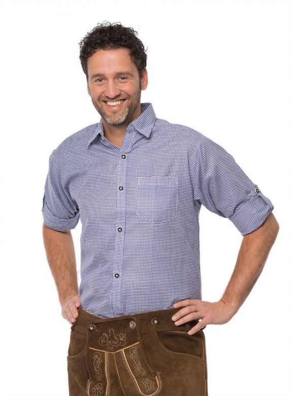 Trachtenhemd fijne ruit Oktoberfest Blauw