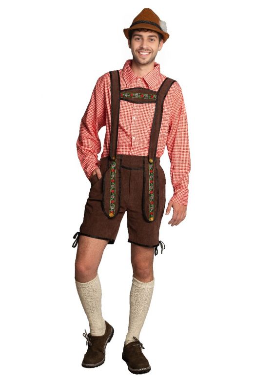 Lederhose Donkerbruin Kort + Blouse Rood 