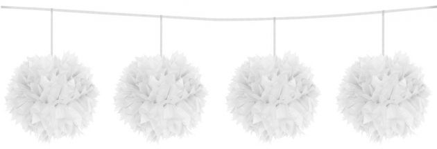 Pompom pendulum wit 12cm/ 3mtr 