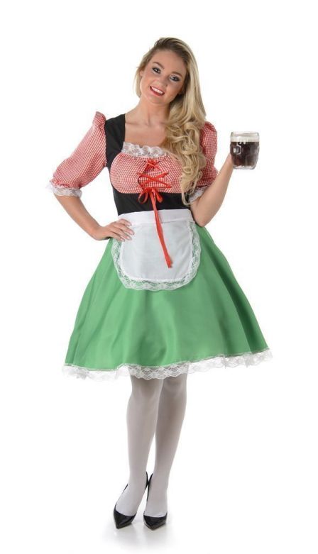 Middellange Dirndl Carolina Rood met Groen