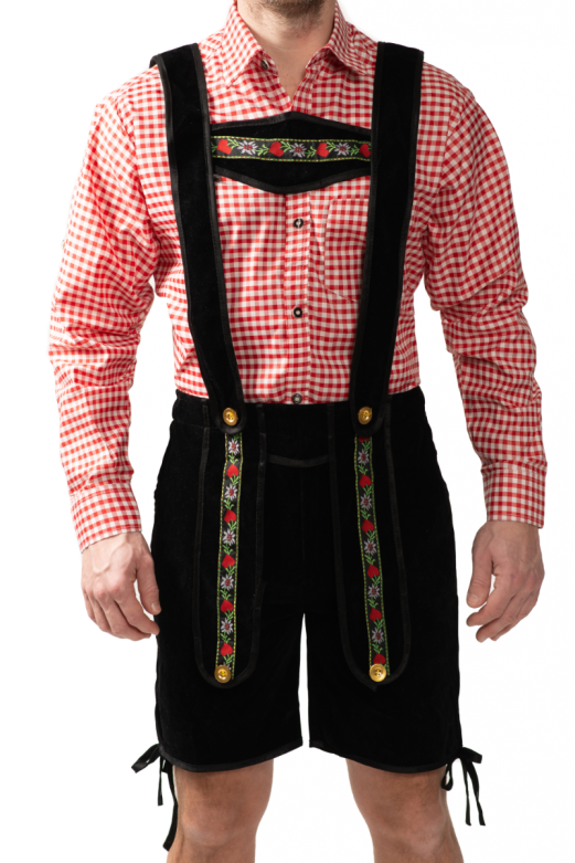 Lederhose Zwart Kort + Blouse Rood 